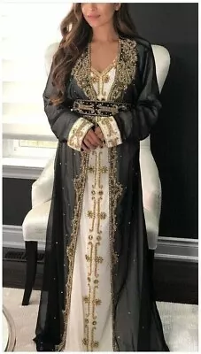 Royal Dubai Moroccan Islamic Kaftan Arabic Fancy Women Gown Takshita Var Dress • $59.79