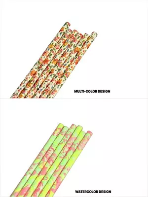 Eco-Friendly 7.75  FLORAL Design Paper Straws Choose Color & Package Amount • $1.95