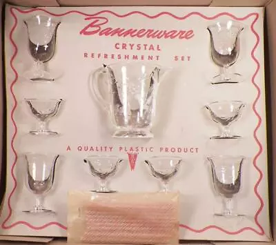 £77.86 • Buy Childs Toy Bannerware Crystal Refreshment Set Pitcher Water Glass Sherbet Straws