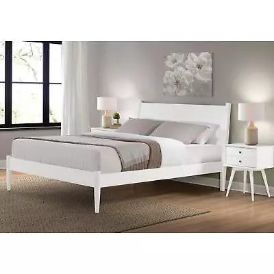 Pine Wood Mid-Century Style Twin Size Panel Bed In White Finish • $389.77