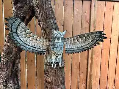Metal Owl Wings Spread Open Yard Cottage Bird 28 In. Wide Garden Decoration Colo • $99.99