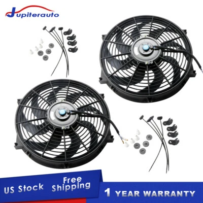 $39.95 • Buy Kit(2) 14 Inch Universal 12V Electric Radiator Cooling Slim Fans Push Pull Mount