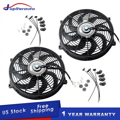 Kit(2) 14 Inch Universal 12V Electric Radiator Cooling Slim Fans Push Pull Mount • $32.95