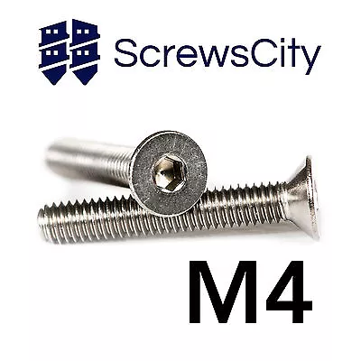 M4 (4mm Ø) COUNTERSUNK BOLTS ALLEN SOCKET SCREWS A2 STAINLESS STEEL • £2.26