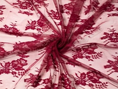 Minerva Chantilly Tulle Lace Fabric Wine - Per Metre • £13.99