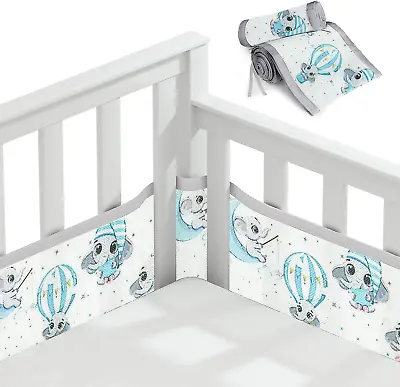 Aolso Cot Bumper 2PCS Breathable Mesh Cot Liner Crib Rail Cover Baby Crib Bump • £23.60