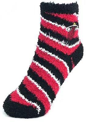 Miami Heat Basketball Red Black & White Candy Cane Stripe Fuzzy Sleep Socks • $6.99