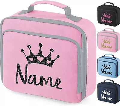 Personalised Girls Lunch Bag Childrens School Insulated Glitter Crown Snack Box • £12.99