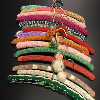 15 Vintage Handmade Crochet Clothes Hangers Colorful Yarn Covered Cottage Core • $32