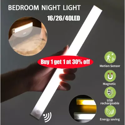 £0.99 • Buy Wireless LED PIR Motion Sensor Lights USB Rechargeable Strip Cabinet Closet Lamp