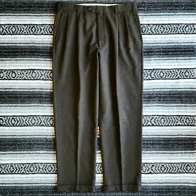 Vtg Hart Schaffner Marx Sz 36 Pleated Front Cuffed 100% Wool Dress Pants Brown • $18.48