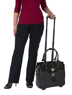 Rolling Laptop Bag For Women - THE MILANO Black Laptop Briefcase With Wheels • $196.99