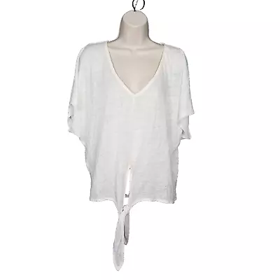 H&M Small Linen Blouse Top Oversize Slouchy Twist Tie Front Boxy Ivory Cream • $21.95