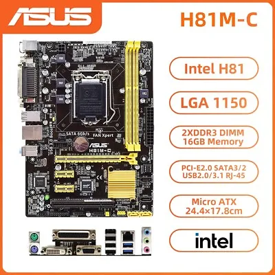 ASUS H81M-C Motherboard M-ATX Intel H81 LGA1150 DDR3 16GB SATA2/3 DVI VGA+I/O • $53.99