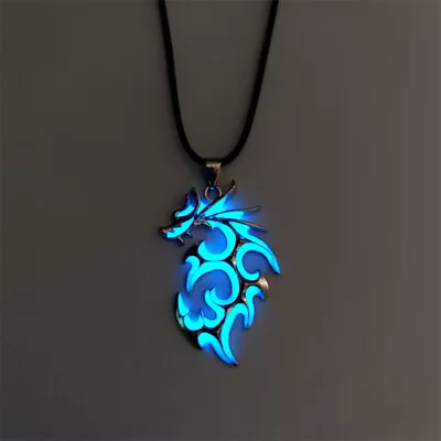 Women Retro Silver Plating Blue Luminous Dragon Pendant Necklace For Men Jewelry • $0.22