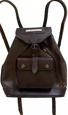 Artisan Leather Small Backpack Purse Cow Hair Trim Brown Distressed Boho Vintage • $34.99