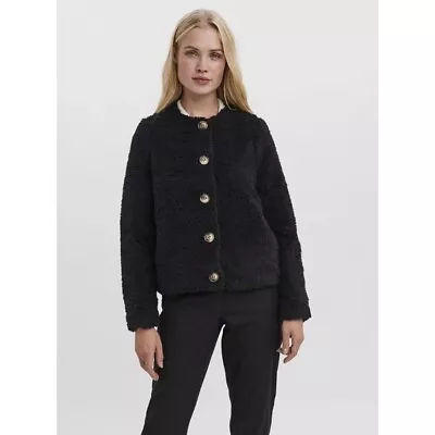 NWT Vero Moda Size M Amanda Faux Fur Teddy Jacket Black Button Front • $39