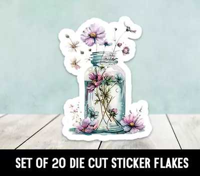 Mason Jar Purple Flowers Die Cut Stickers Happy Mail -  Mixed Set Of 20 • $5