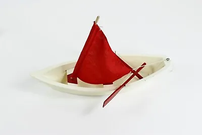 Vintage Hand Made SAILBOAT Red And White Boat Sail 2 Oars 13.5  By 10  Tall • $62.42