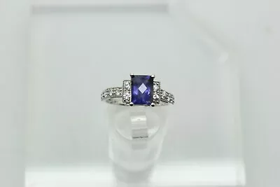 10k White Gold Lab Created Emerald CUT Purple Amethyst White Spinel Ring SZ 7.5 • $159.95