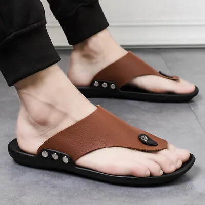 Summer Men Toe Post Flip Flops Sandals Casual Shoes Faux Leather Sandals Walking • £26.28