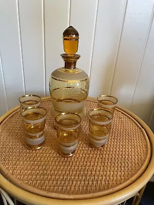 Vintage Antique Czech Bohemian Amber Decanter Set (Mid Century Modern) • $59