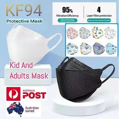 BULK KF94 Mask Disposable Particulate Respirator Face 3D Fish Type Mask 4 Layers • $9.88