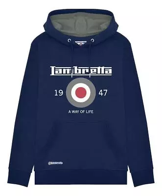 Lambretta Mens Navy Logo Classic Pull Over Sweatshirt Hooded Hoodie • £25.99