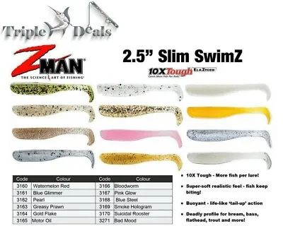 8 Pack Of Zman 2.5  Slim Swimz Lure-Z Man Soft Plastics Lures-Choose Your Colour • $16.95