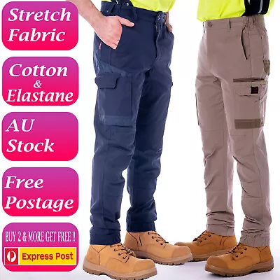 Work Pants Stretch Cargo Men Cotton Pant Cuff Close Waist Elsatic Tradies Pant • $33.95