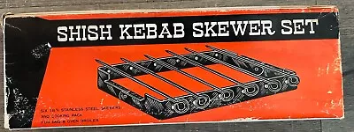 VINTAGE Set Of 6 10  Stainless Steel Shish Kebab BBQ Skewers And Rack NOS In Box • $14.99
