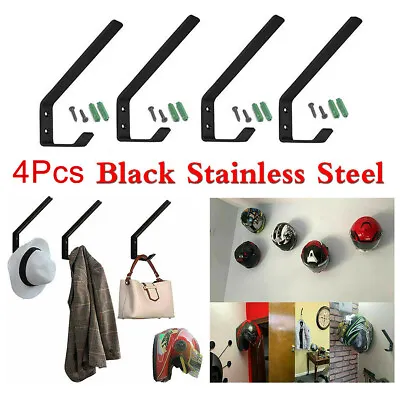 4x Motorcycle Helmet Holder Hook Jacket Coat Hanger Wall Mount Rack Black Steel • $17.99