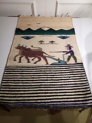 Vintage Handwoven Southwest Mexico Wool Rug Wall Hanging Runner 37”x 22” • $65