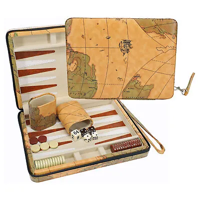 WE Games Tan Map Design Magnetic Backgammon Set Leatherette Travel Size • $47.99