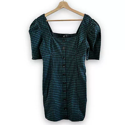 NWOT Volcom Green Plaid Puff Sleeve Mini Dress • $36