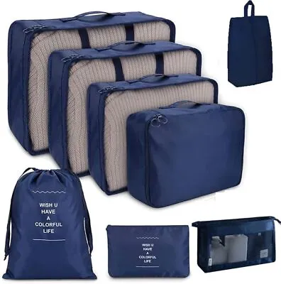 8 PCS Travel Luggage Organiser Set Suitcase Storage Bags Clothing Packing Cubes~ • $14.59