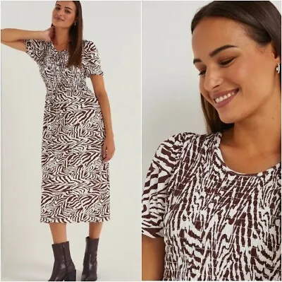 * BNWT Matalan Brown Zebra Print Shirred Midi Dress (ST24) • £9.99