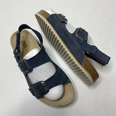 Zara Blue Suede Footbed Comfort Strappy Sandals Women’s Size 4 /EU 35 • $30.80