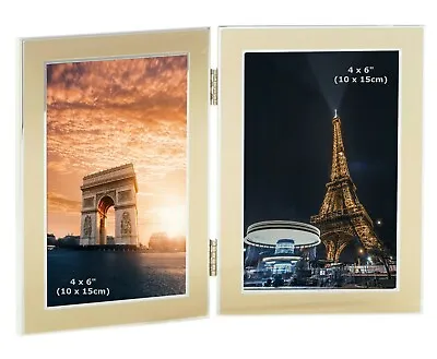 £17.99 • Buy 4 X 6  Gold Colour Twin 2 Picture Double Folding Photo Frame Multi Aperture Gift