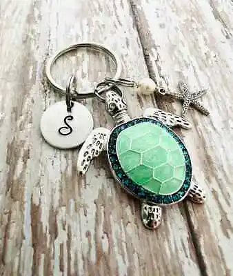 Sea Turtle Starfish Monogram Key Ring Keychain • $19.99