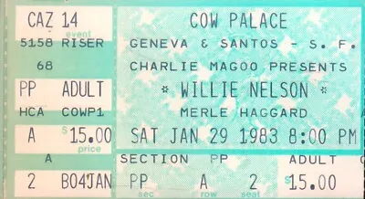 WILLIE NELSON / MERLE HAGGARD 1983 TOUR COW PALACE TICKET STUB / NM 2 MNT No. 2 • $59.99