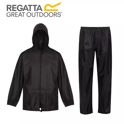 £26.99 • Buy Mens Regatta Waterproof Jacket And Trousers Set Outdoor Rain Suit 2 Piece Black