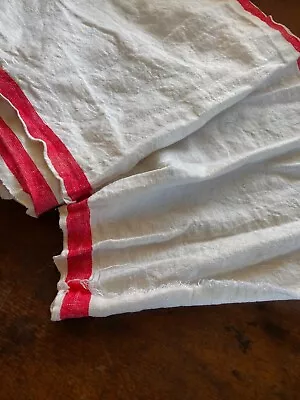 Vintage 1940s French Linen Tea Towel Fabric | Red Stripe | 5 Yards Available • $65