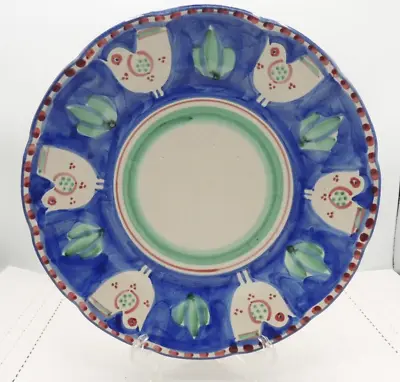 Vietri Solimene Campagna Chicken Dinner Plate Blue Border Red Dots Italy • $52.50