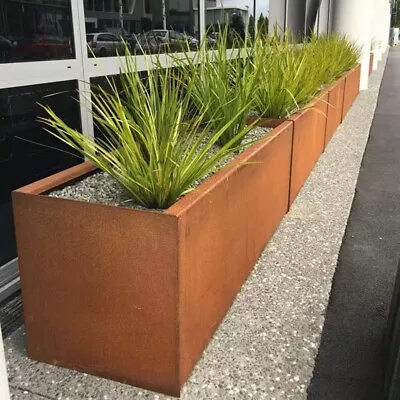 Large Rectangle Corten Steel Garden Flower Box Planter Weathered Plant Floor Pot • £109.95