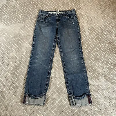 Mudd Girls Size 16 Denim Jeans Blue Bedazzled Straight Cropped Rhinestones • $6.11