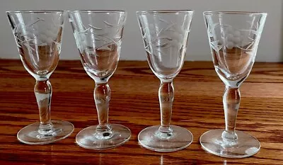 Vintage Etched Glass Cordial Glasses Set Of 4 • $8.99