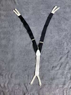 VTG Brooks Brothers XL Solid Black Hobnail White Braided Tab Suspenders Braces • $49.90