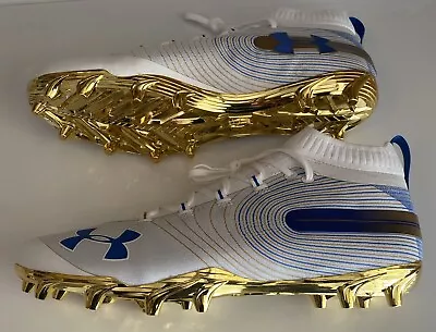 Under Armour UA Spotlight MC Football Cleats White Blue Gold-Men’s Size 14 • $129