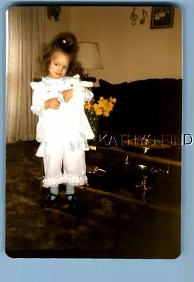 Found Color Photo H+5360 Little Girl Posed Holding Bunny Doll • $6.98